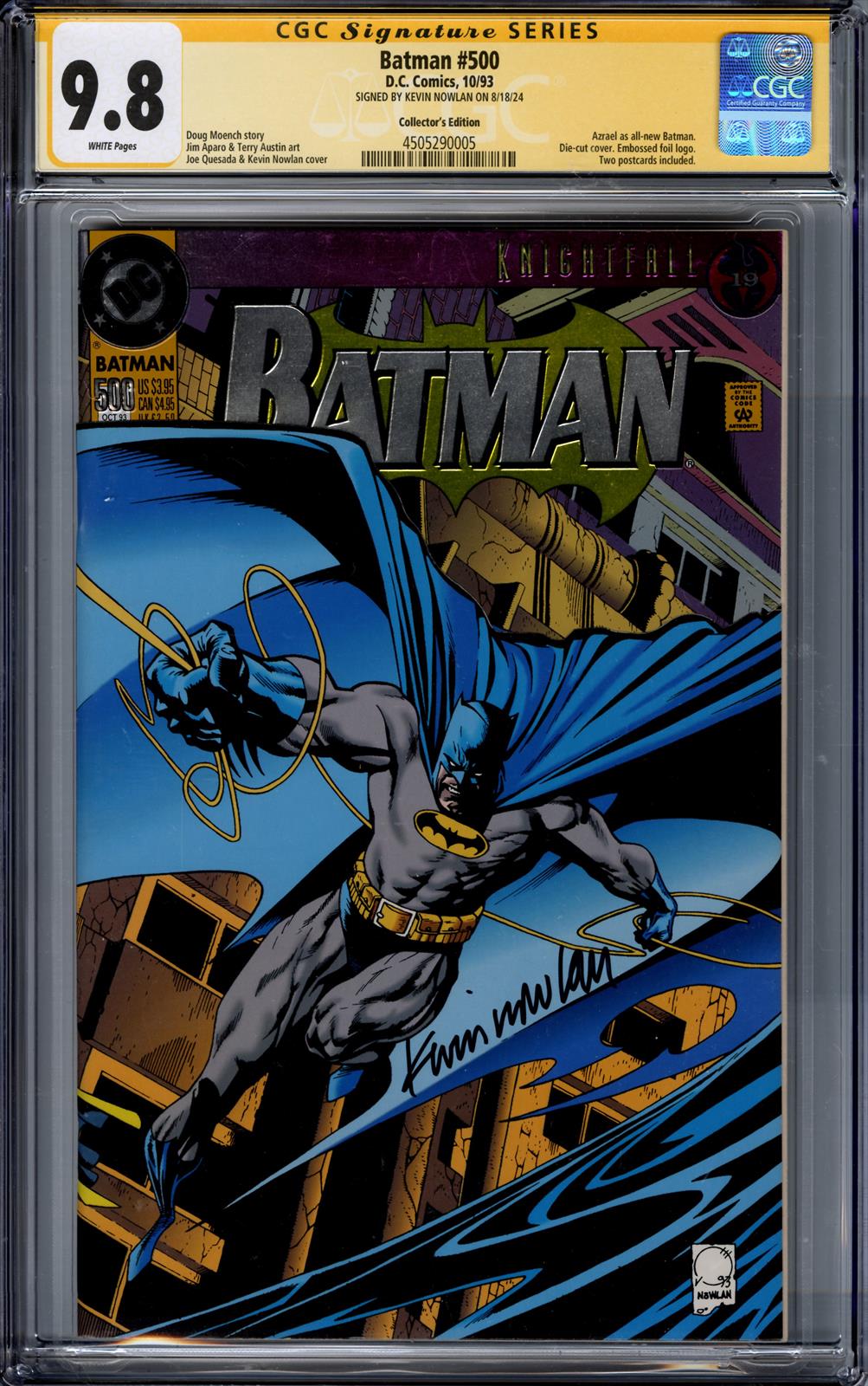 Batman #500 CGC Signature Series 9.8 (D.C., 1993.)Signed by Kevin Nowlan (Collectors Edition) 