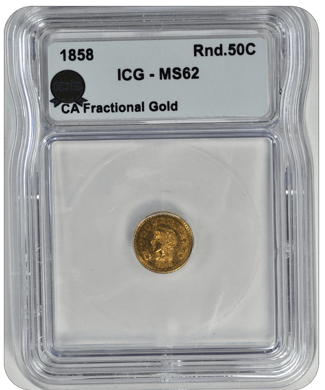 1858 CA Fractional Gold ICG .50 MS 62