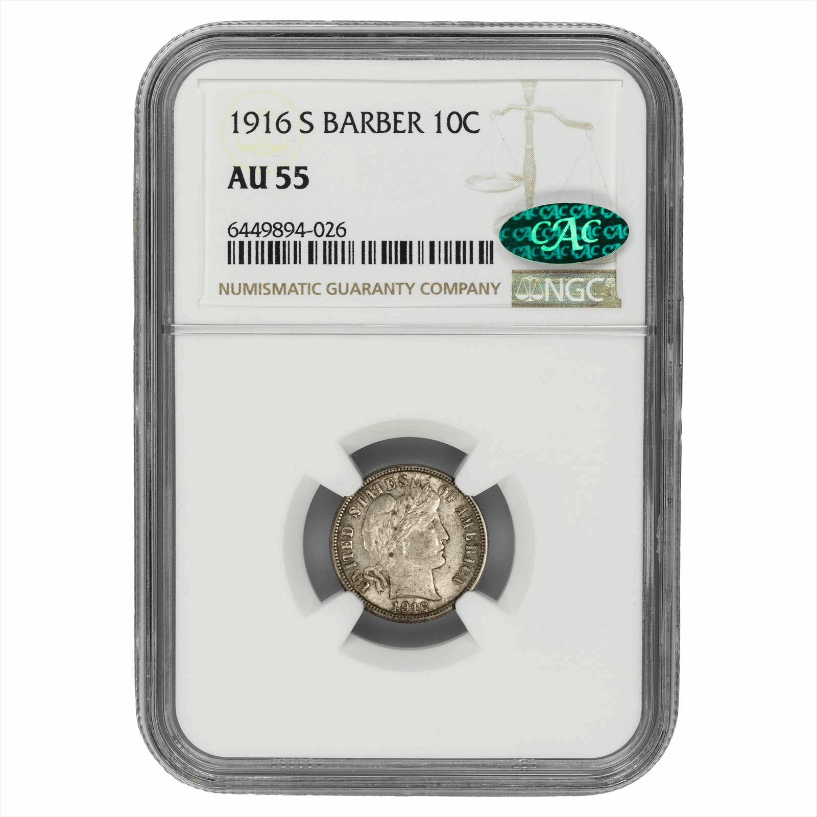 1916-S Barber NGC MS 55 