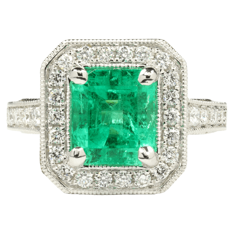 2.50ct Emerald Ladies Platinum Ring with .58ctw Round Diamonds - Size 6, 10g 