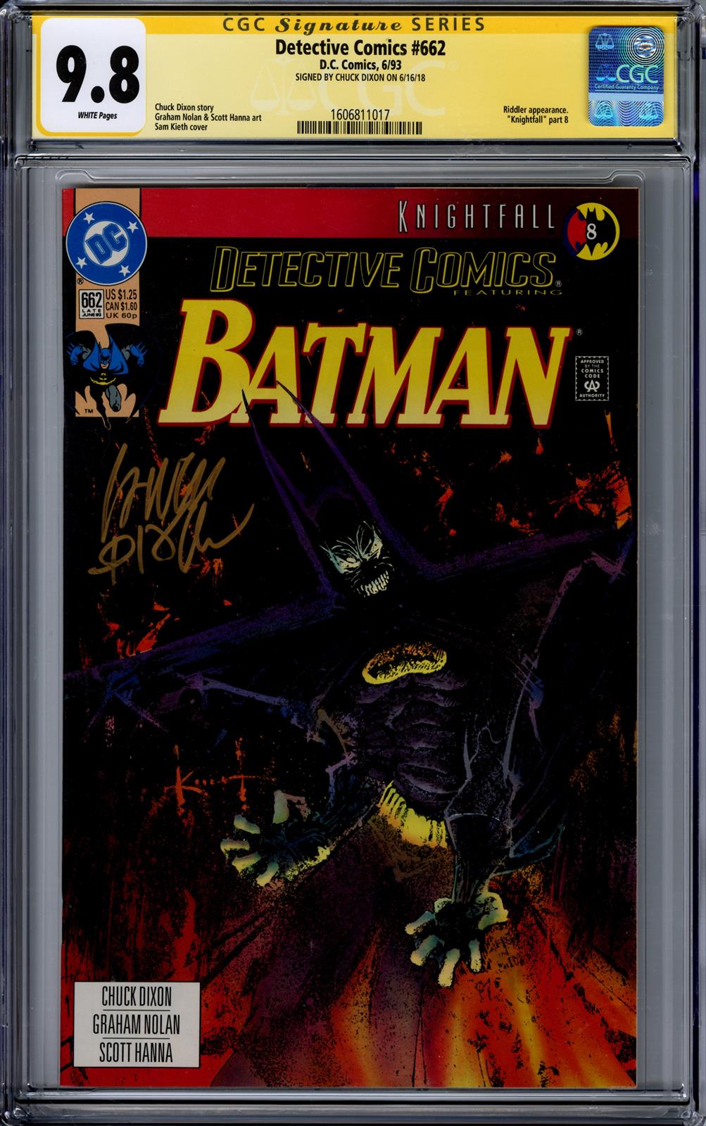 Detective Comics #662 CGC Signature Series 9.8 (D.C., 1993) Signed by Chuck Dixon 