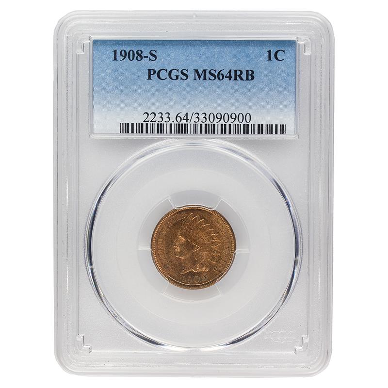 1908-S Indian Head Cent, 1C PCGS MS 64 RB