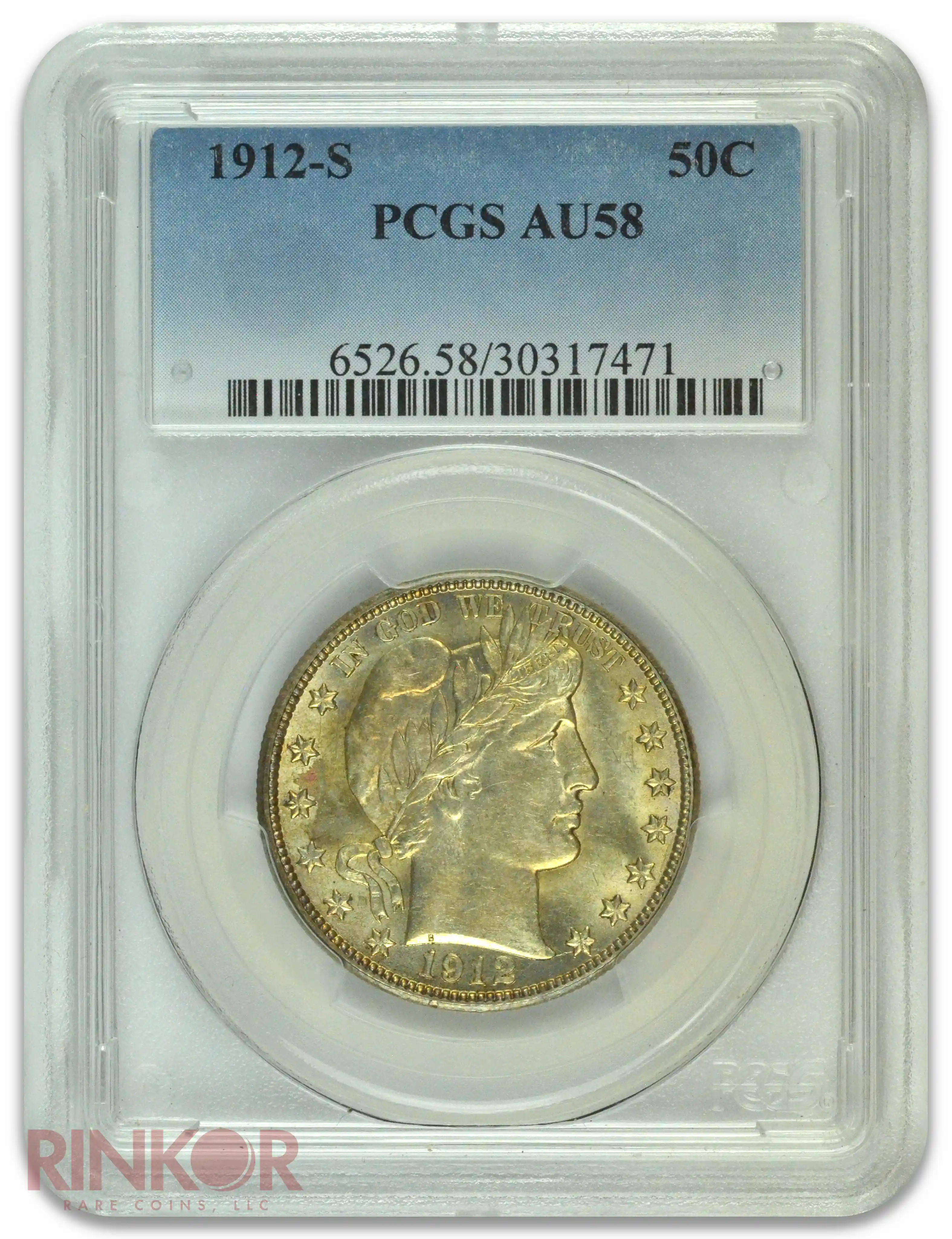 1912-S Barber Half Dollar PCGS AU-58