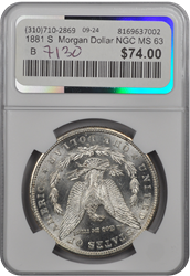 1881 S  Morgan Dollar NGC MS 63