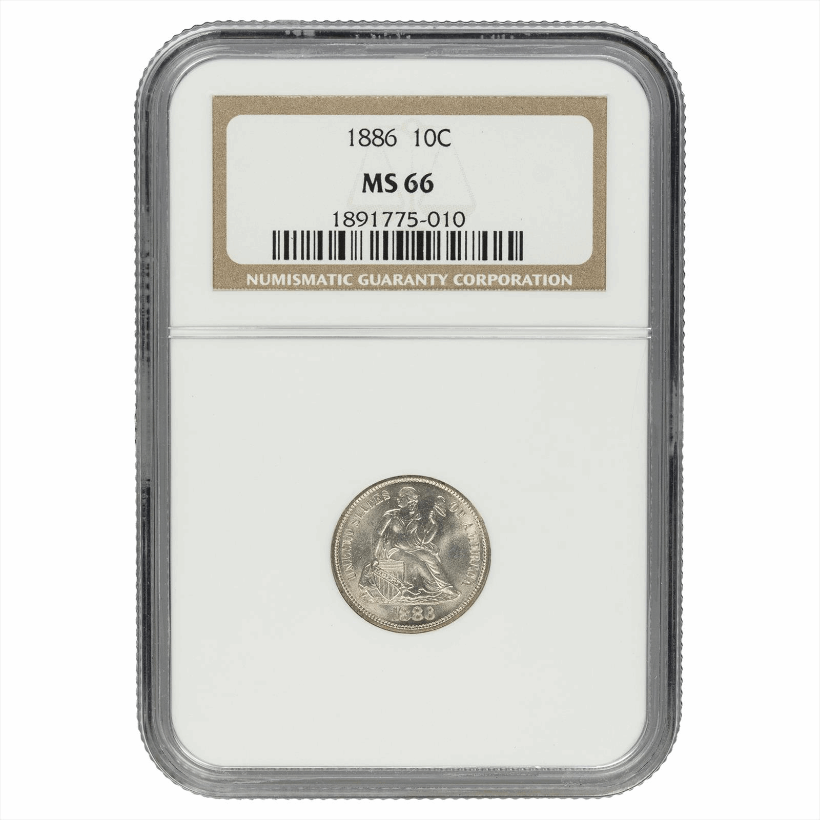 1886 Seated Liberty Dime 10C NGC MS 66