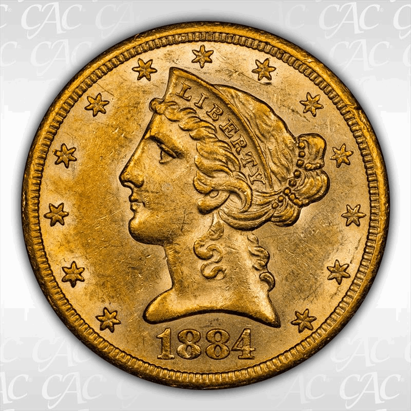 1884-CC $5 CACG AU58 