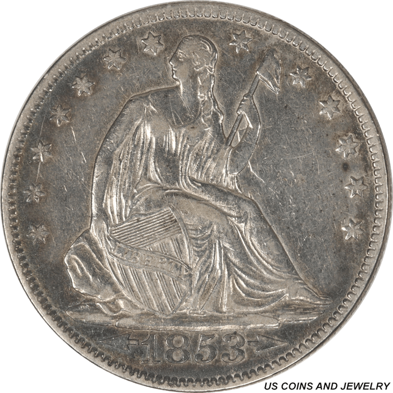 1853 Seated Liberty Half Dollar w Arrows and Rays Choice AU 