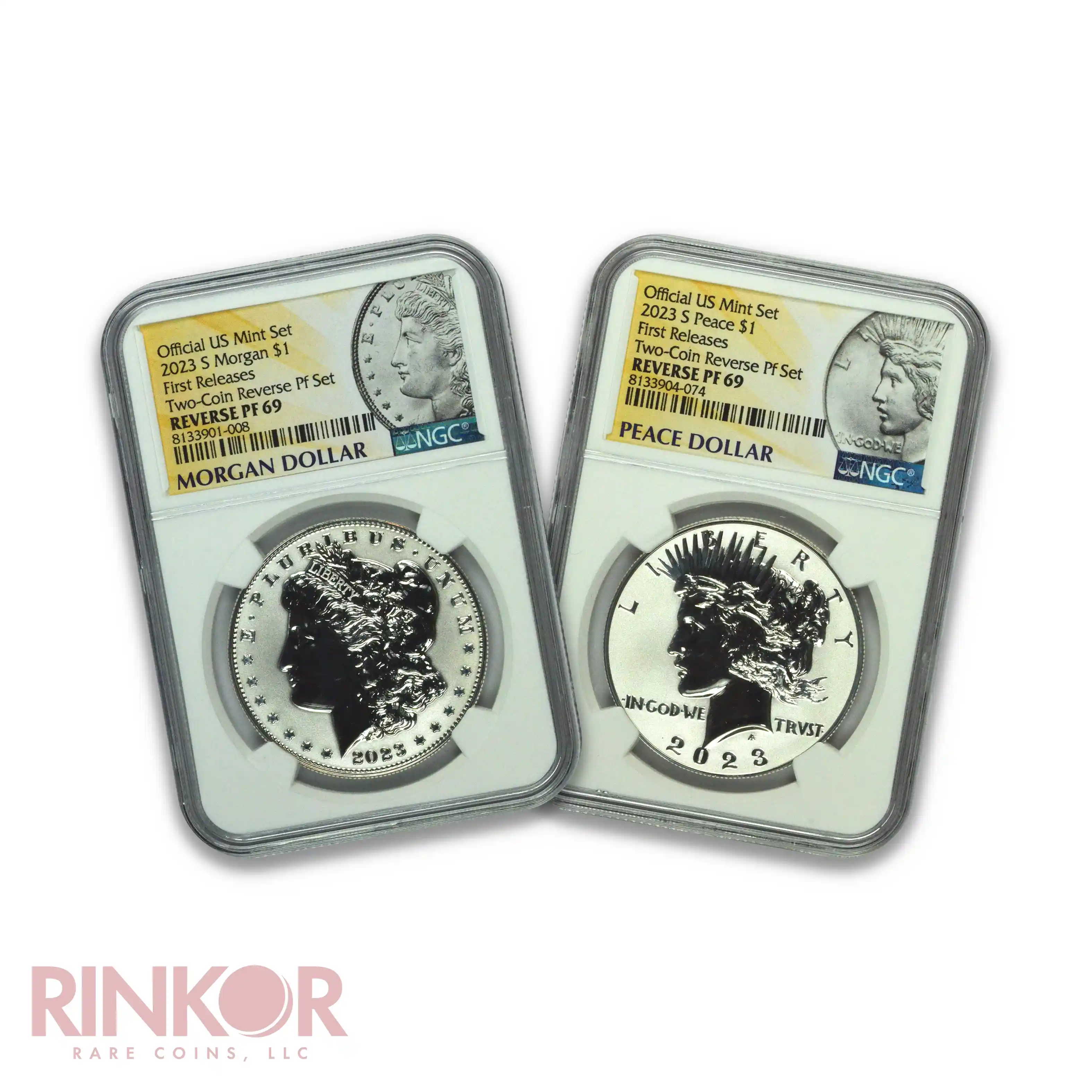 2023-S Reverse Proof $1 Morgan and Peace Dollar 2-Coin Set First Releases NGC PF 69
