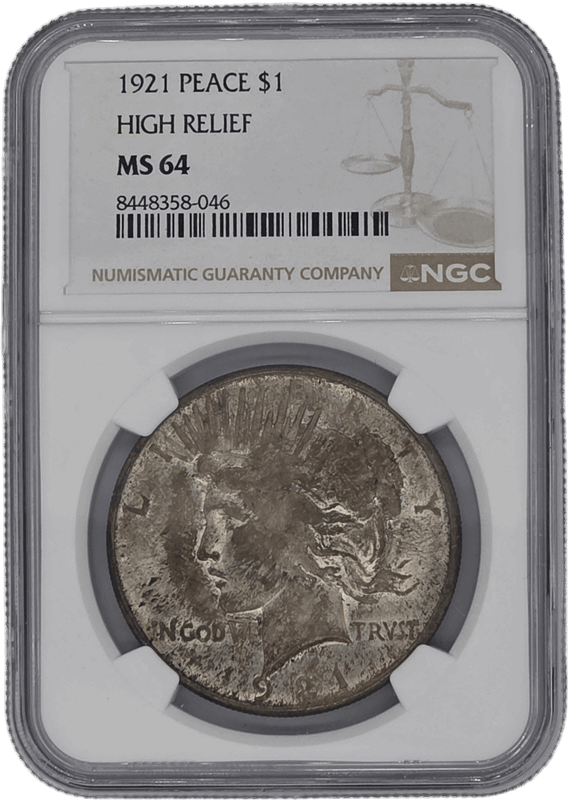 1921 $1 High Relief, Peace NGC MS64