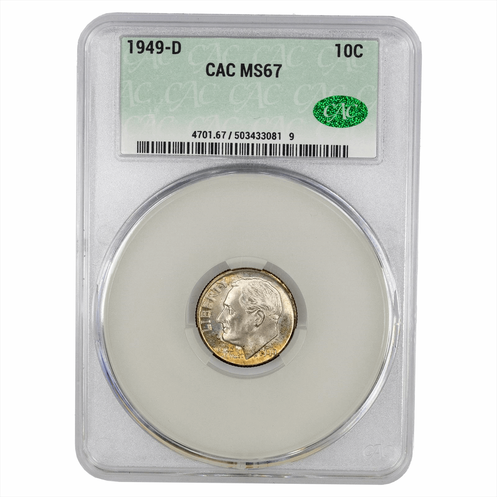 1949-D Roosevelt Dime 10C CACG  MS 67 CAC