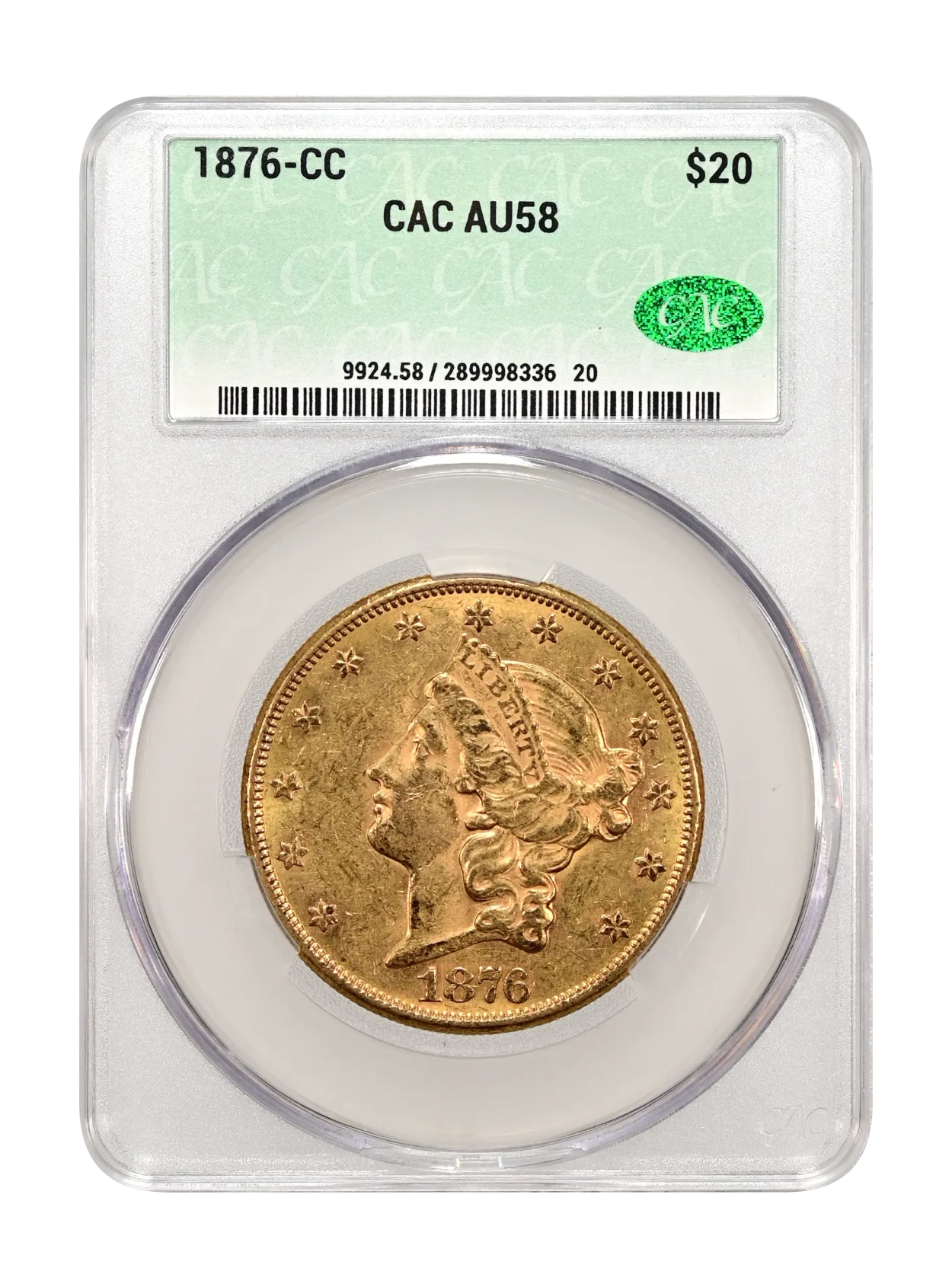 1876-CC $20 CACG AU-58