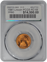 1941 Lincoln PCGS RD 68