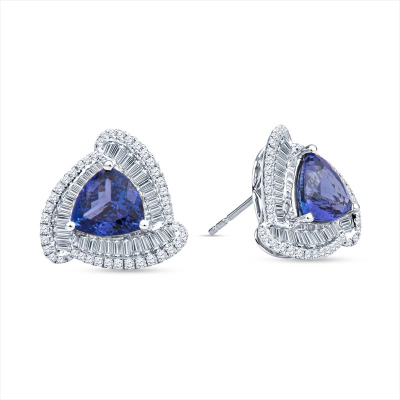 5.6cttw Violet Blue Natural Tanzanite and Diamond Halo Ear Studs 