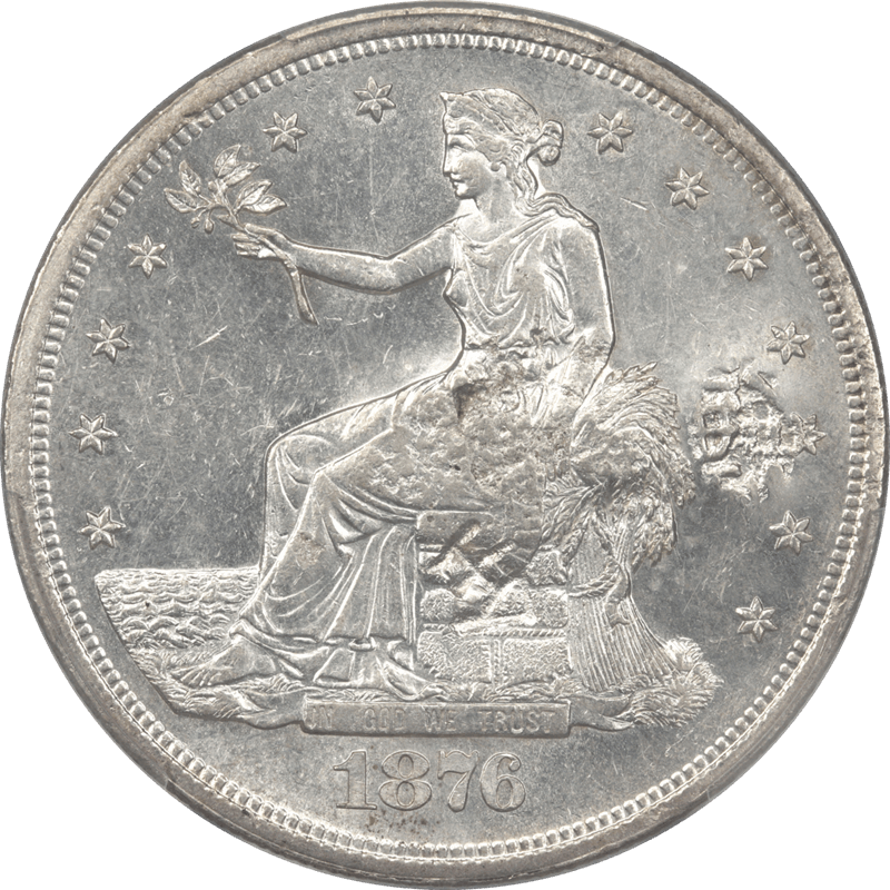 1876-S US Silver Trade Dollar $1 PCGS MS 61 T1 Obv & Rev Chop Mark
