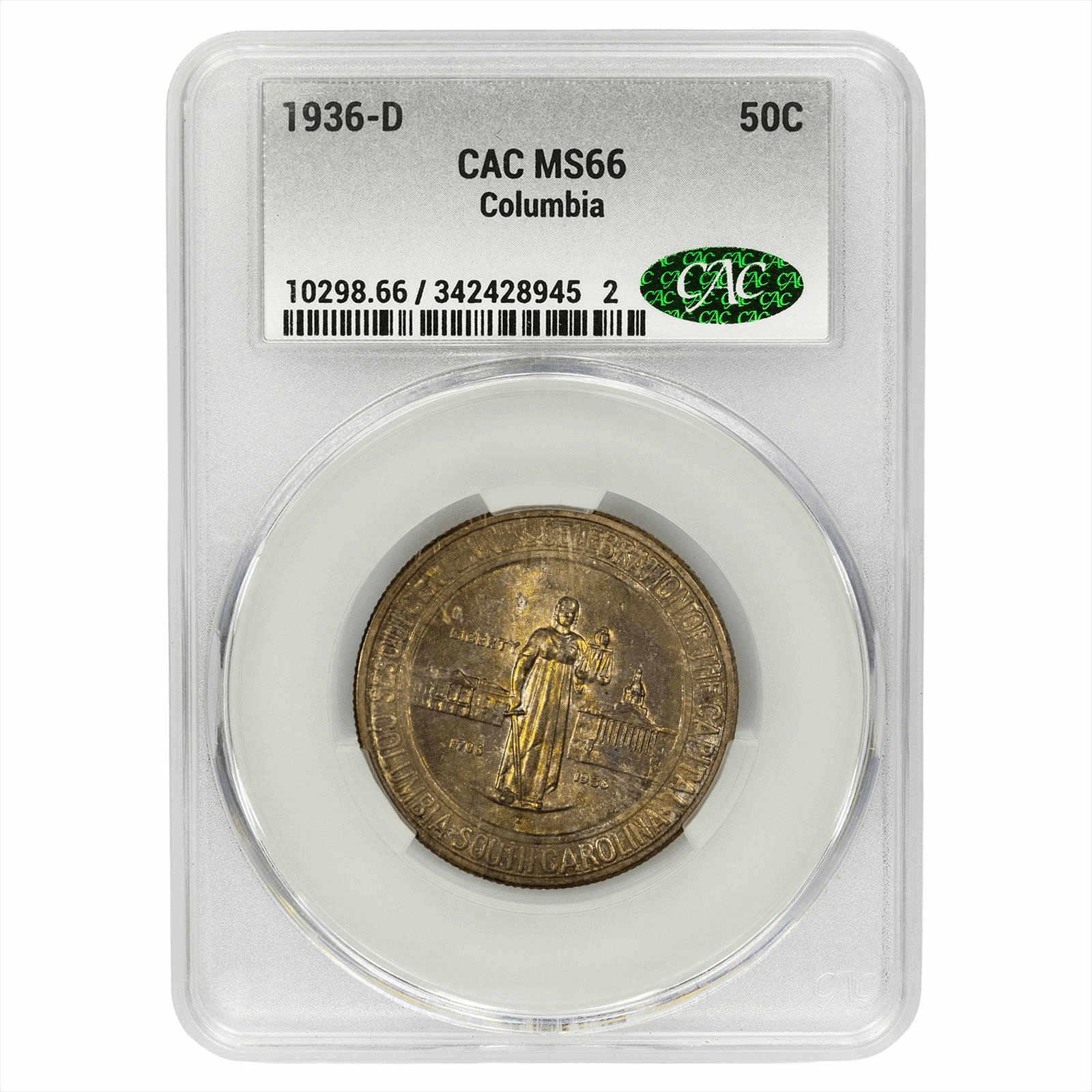 1936-D Columbia Commemorative Half Dollar 50C CACG MS 66