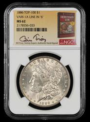 1886 $1 VAM-1A Line in 6 Top 100 Bill Fivaz Signature Label NGC MS 62