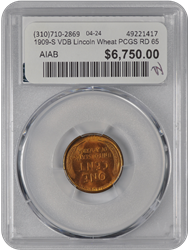 1909-S VDB Lincoln Wheat PCGS RD 65 