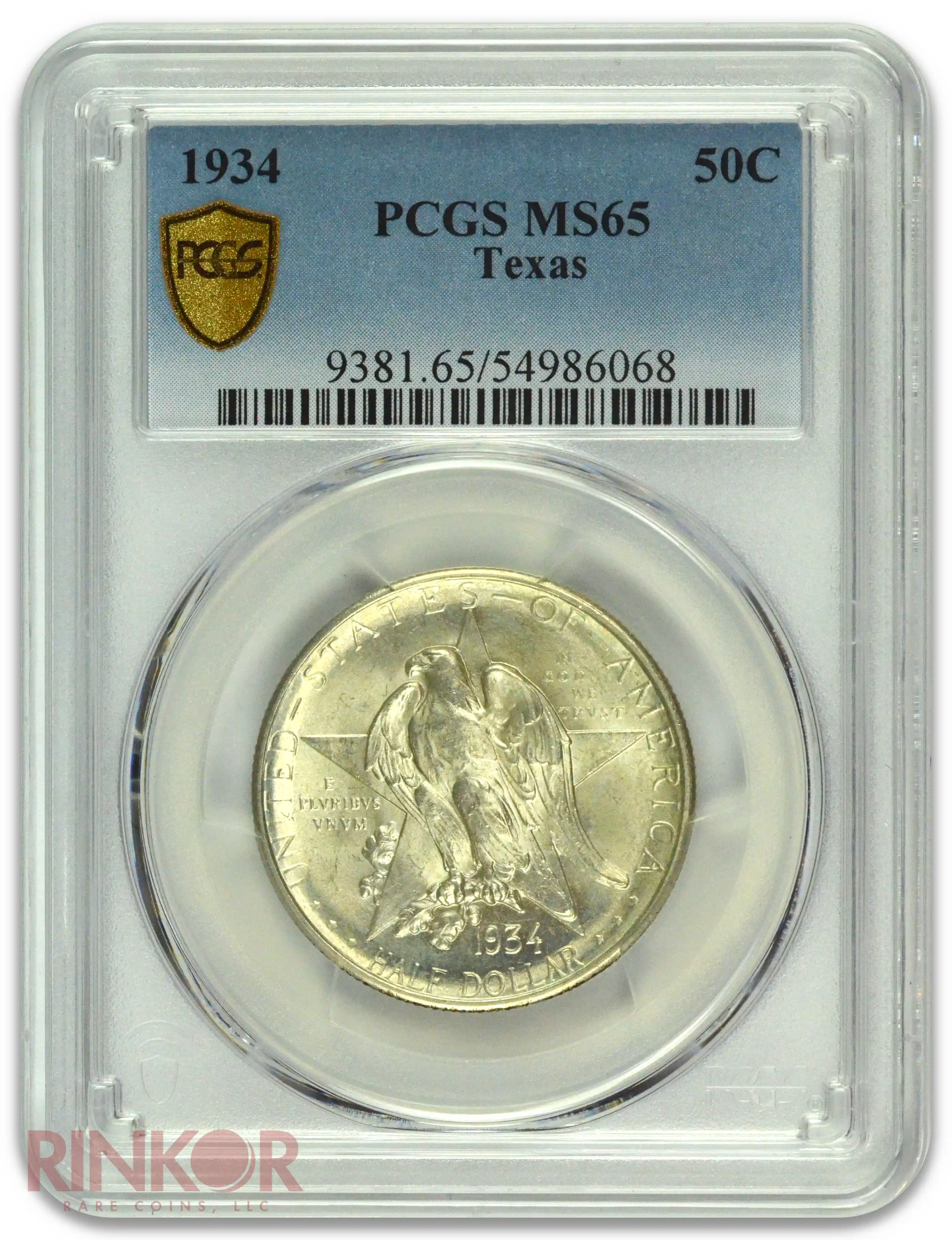 1934 50C Texas Commemorative Half Dollar PCGS MS 65