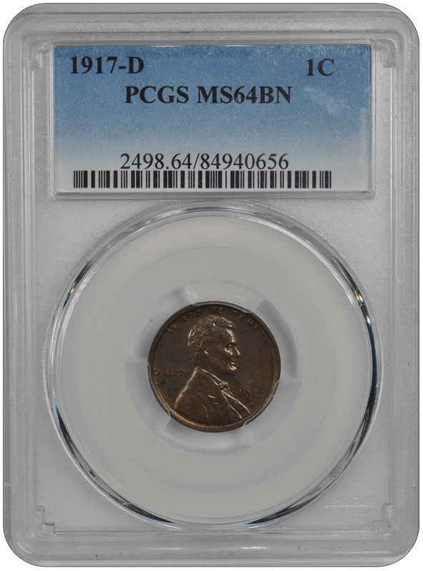 1917-D 1C Lincoln Cent - Type 1 Wheat Reverse PCGS BN #3470-3 MS64