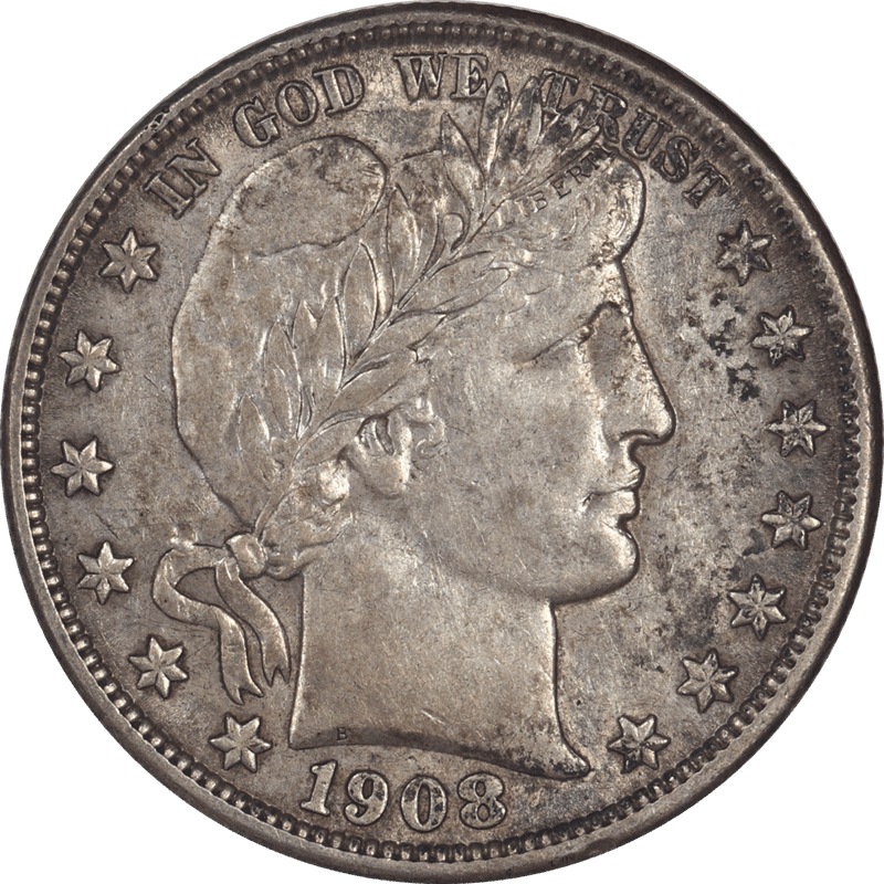 1908-D Barber Half Dollar 50c Raw Circulated, Almost Uncirculated