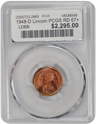 1948-D Lincoln PCGS RD 67+