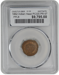 1862 Indian Head PCGS PR 67