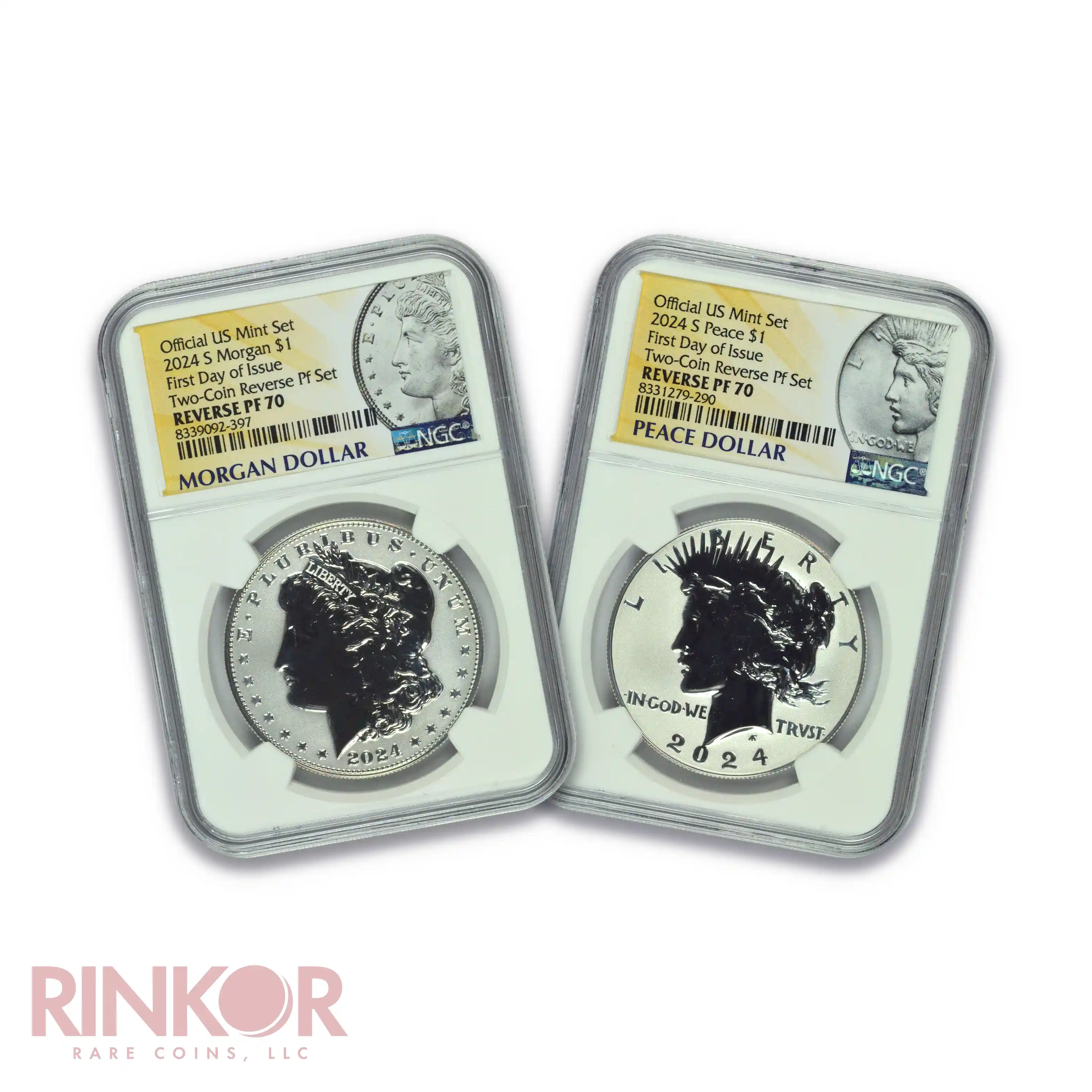 2024-S Reverse Proof $1 Morgan and Peace Dollar 2-Coin Set FDOI NGC PF 70