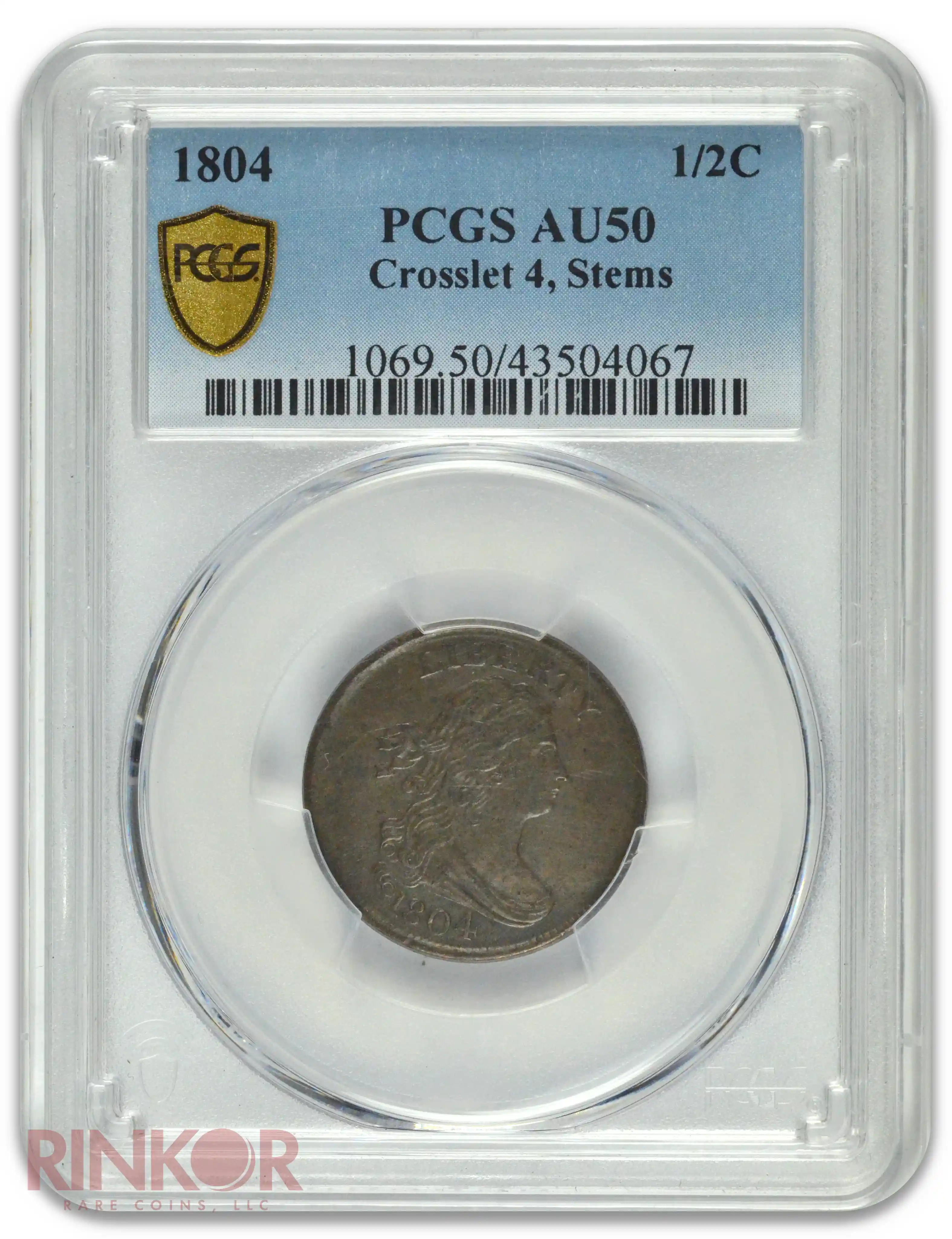 1804 Crosslet 4 Stems Draped Bust PCGS AU-50