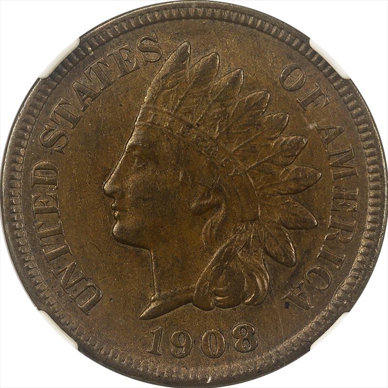 1908 S  Indian Head Cent NGC MS 58 - Nice Original Brown Coin
