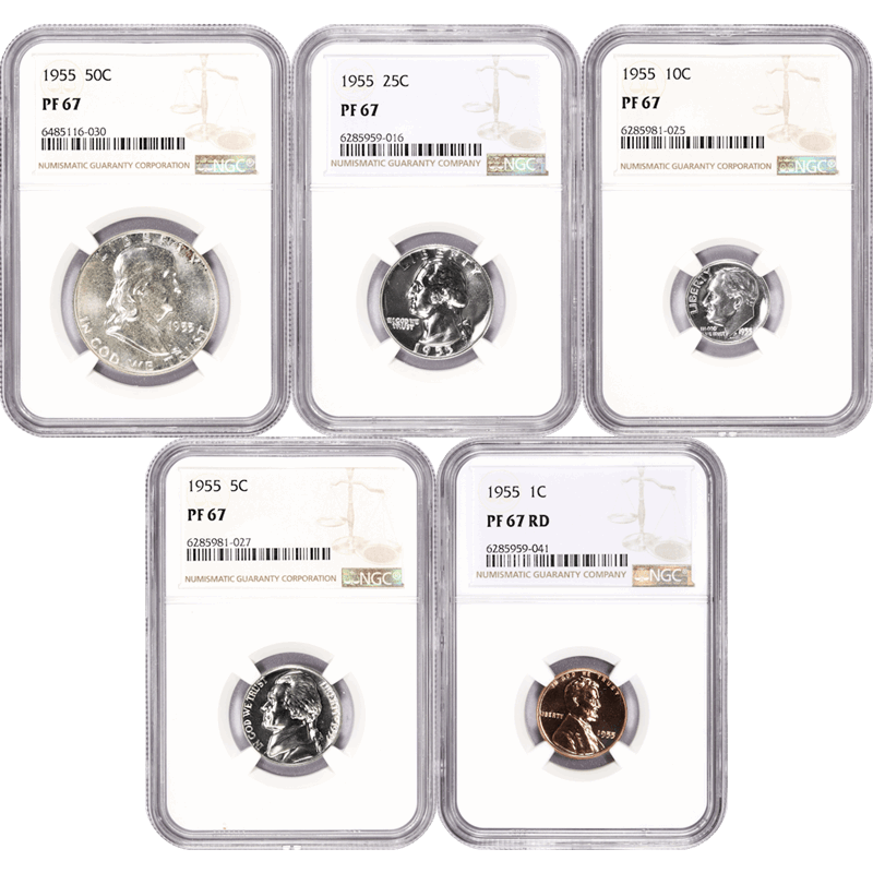 1955 Proof Set 1c-50c NGC PR 67