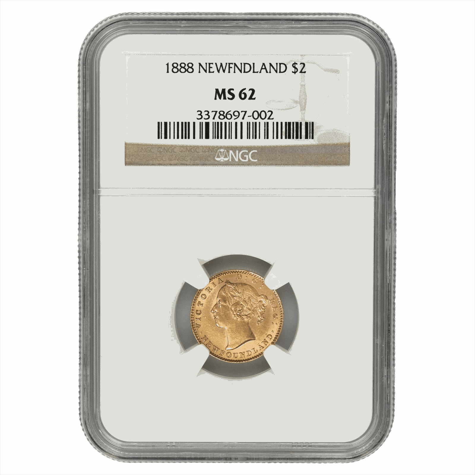 1888 Newfoundland Victoria Gold Coin $2 NGC MS 62