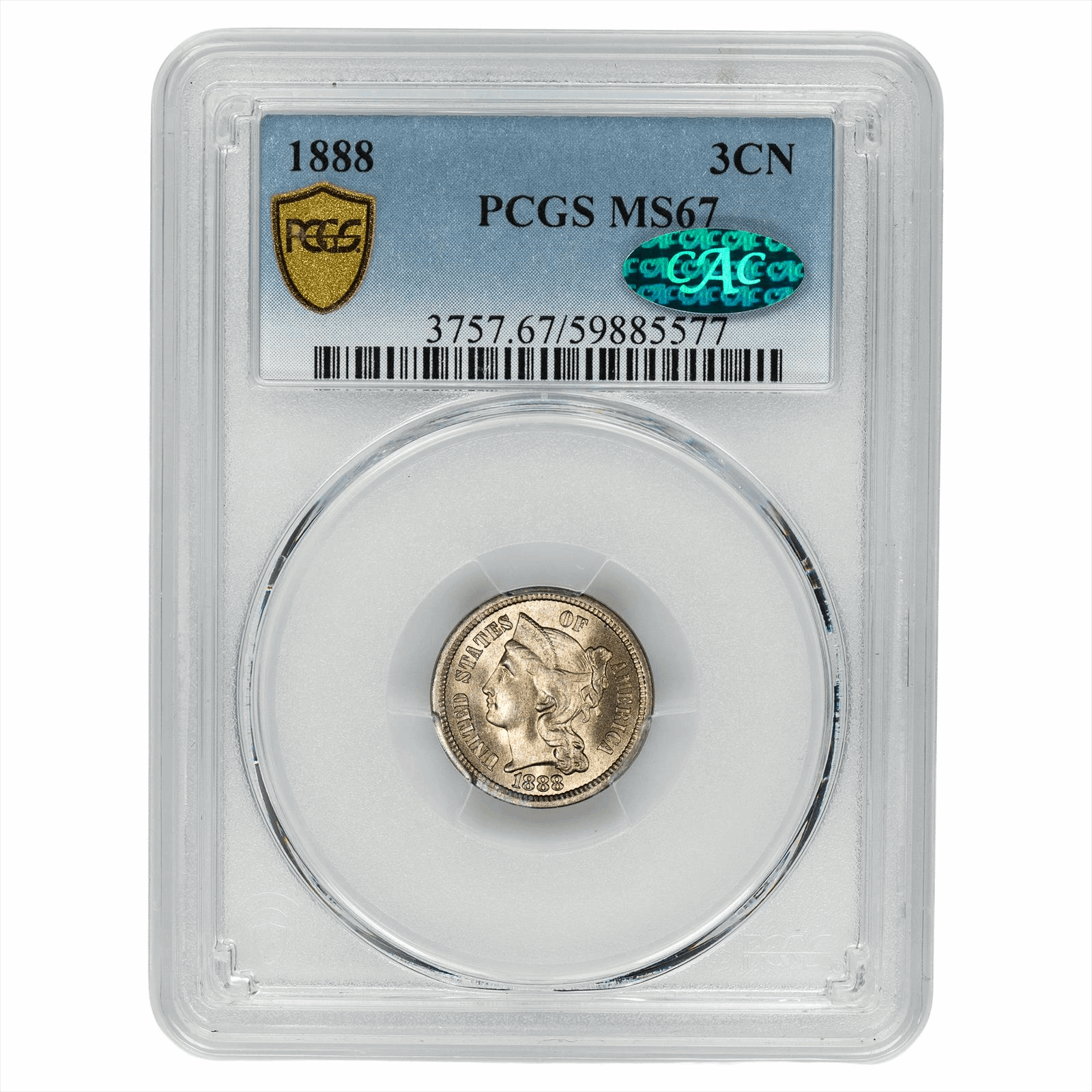 1888 Three Cent Nickel 3CN PCGS MS 67 CAC