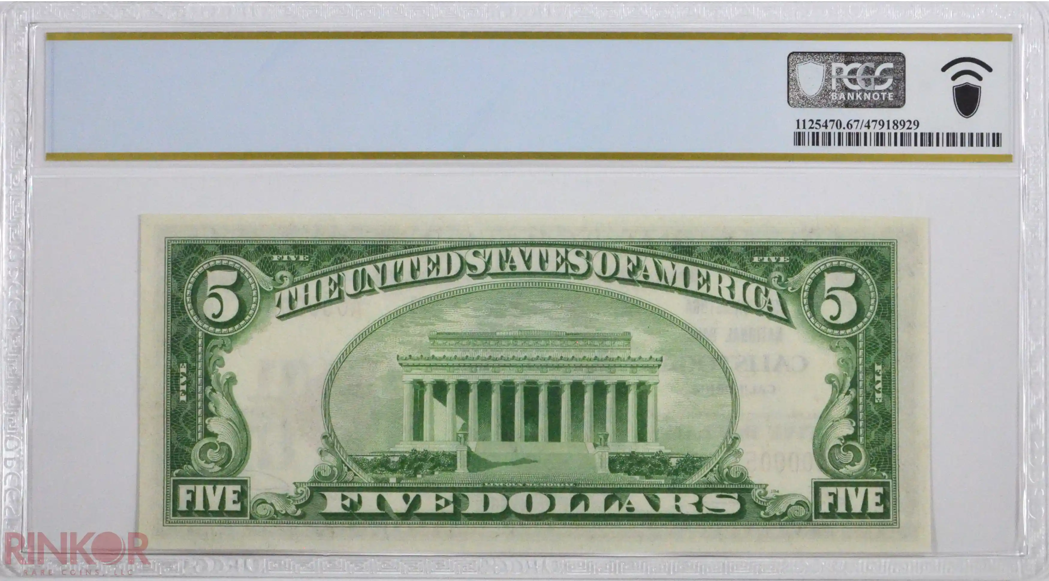 1929 Type 2 $5 Fr. 1800-2 Charter #9551 National Bank Note PCGS CU 67 PPQ