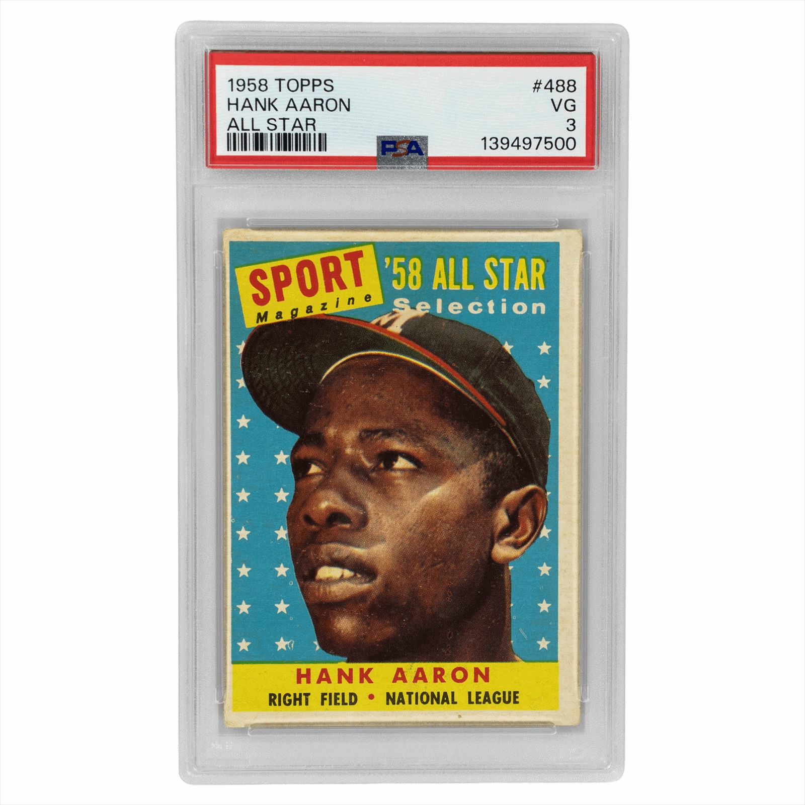 1958 Topps Hank Aaron All Star #488 PSA VG 3 Cert #139497500