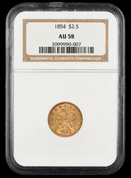 1854 $2.5 Gold NGC AU-58