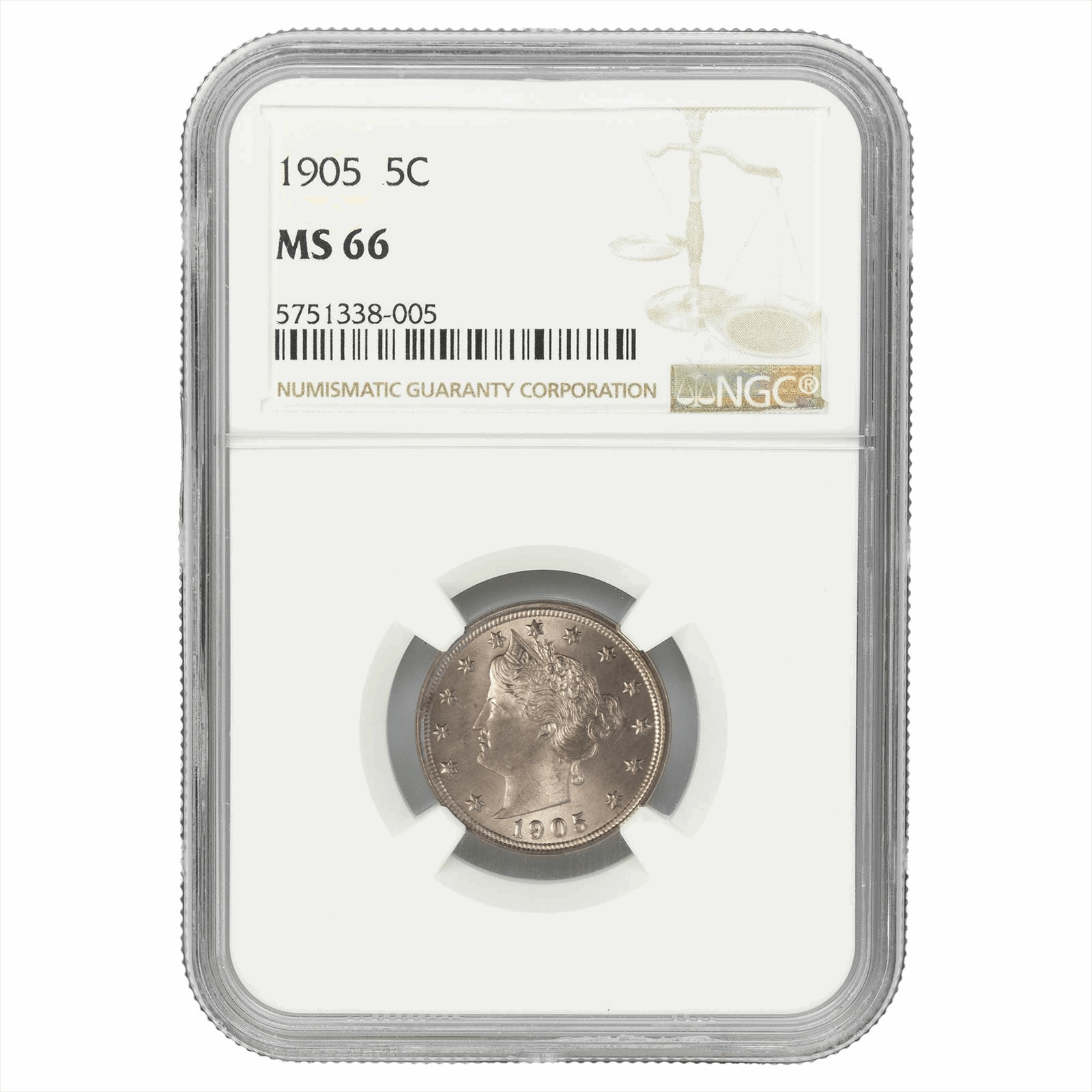 1905 Liberty V Nickel 5C NGC MS 66