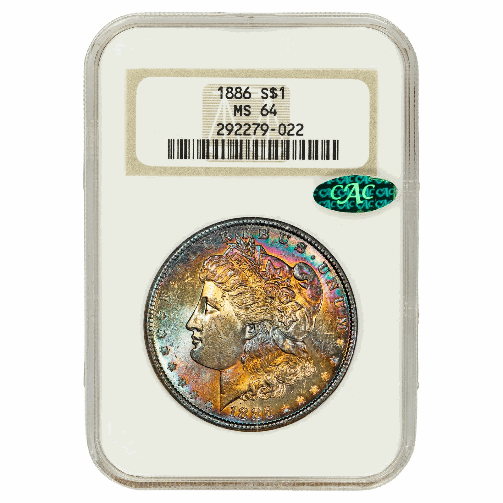 1886 Morgan Silver Dollar $1 NGC MS 64 CAC