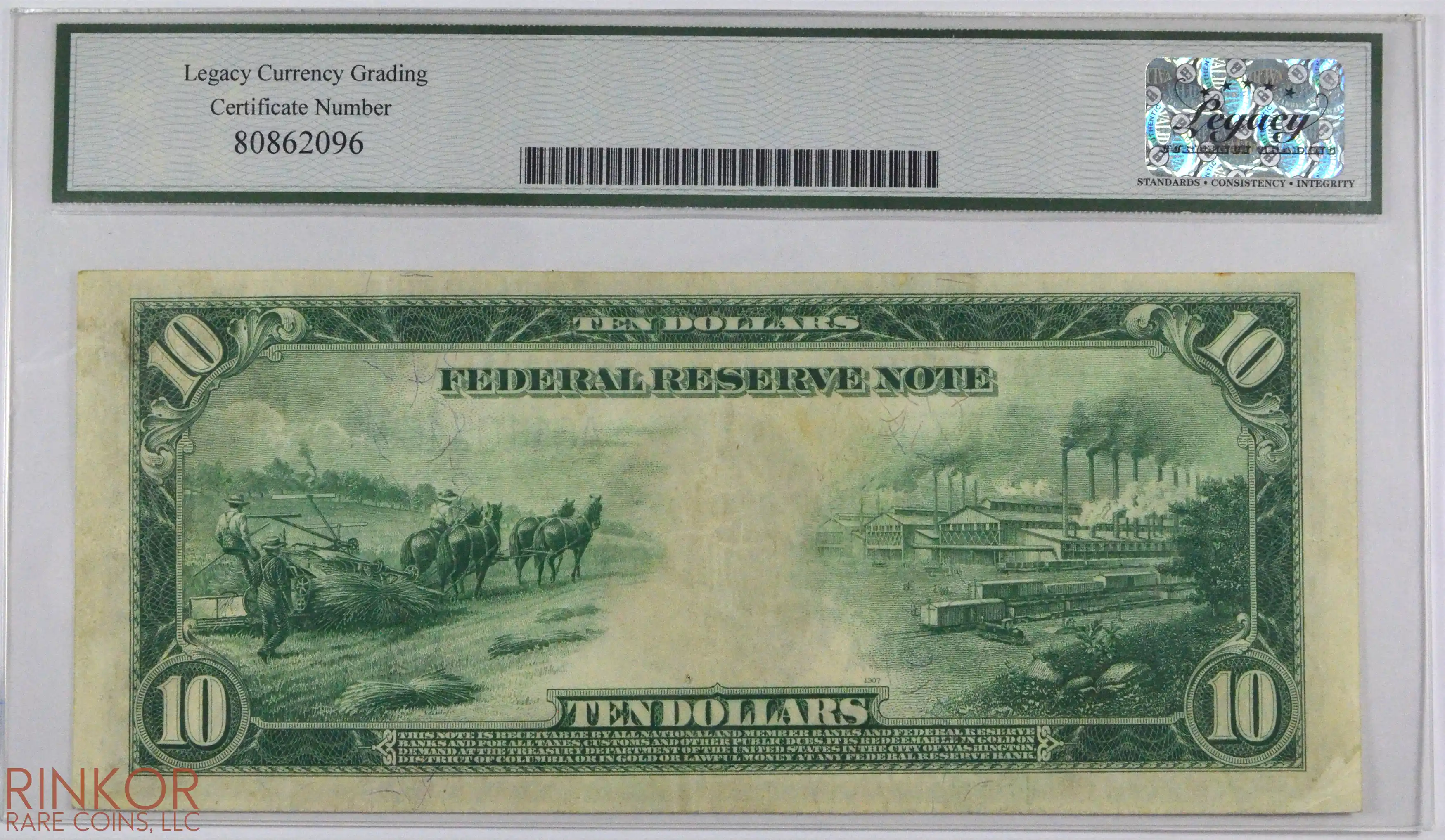 1914 $10 Fr. 907a Boston Federal Reserve Note LCG XF-40