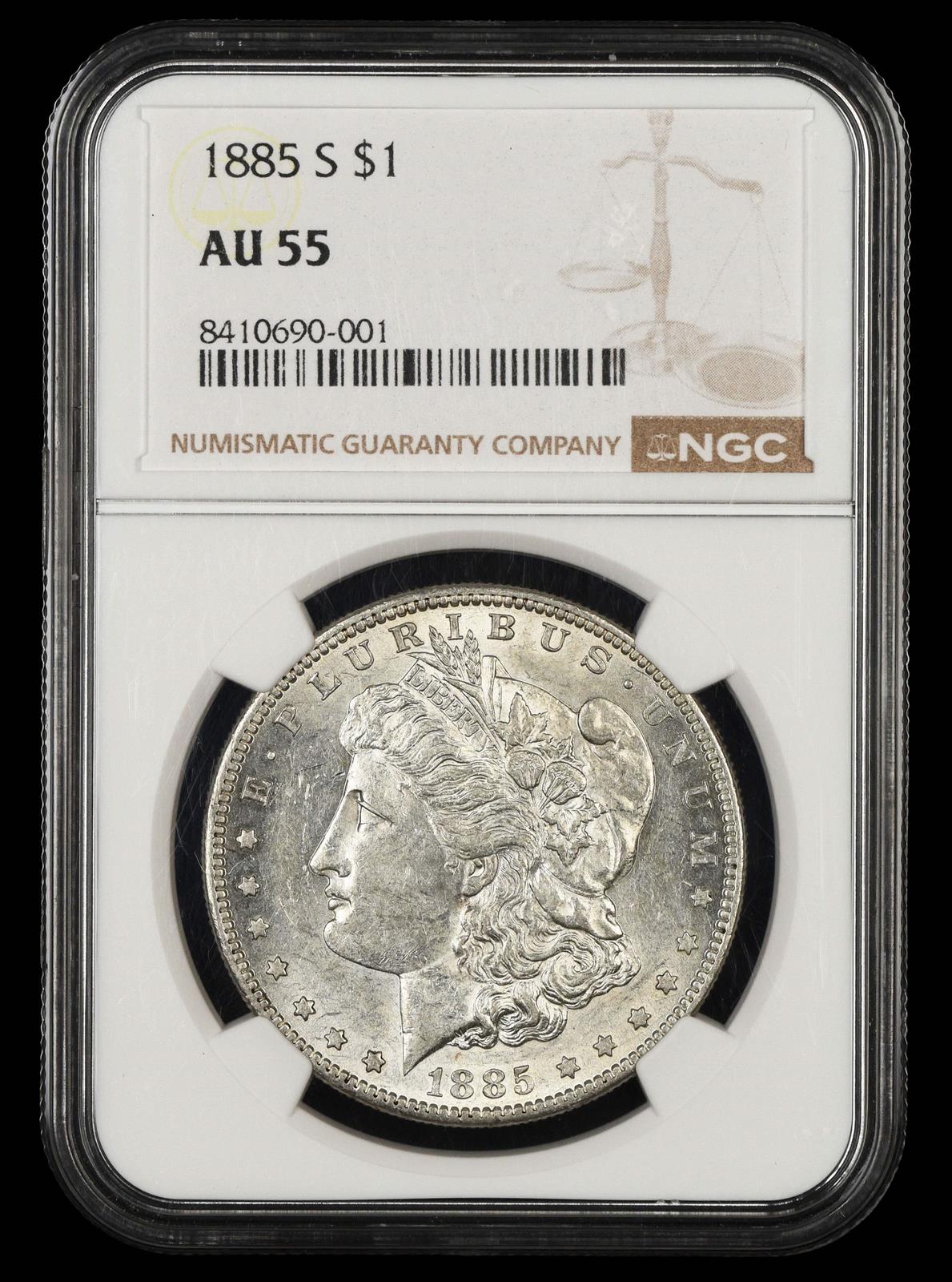 1885 S $1 NGC AU 55