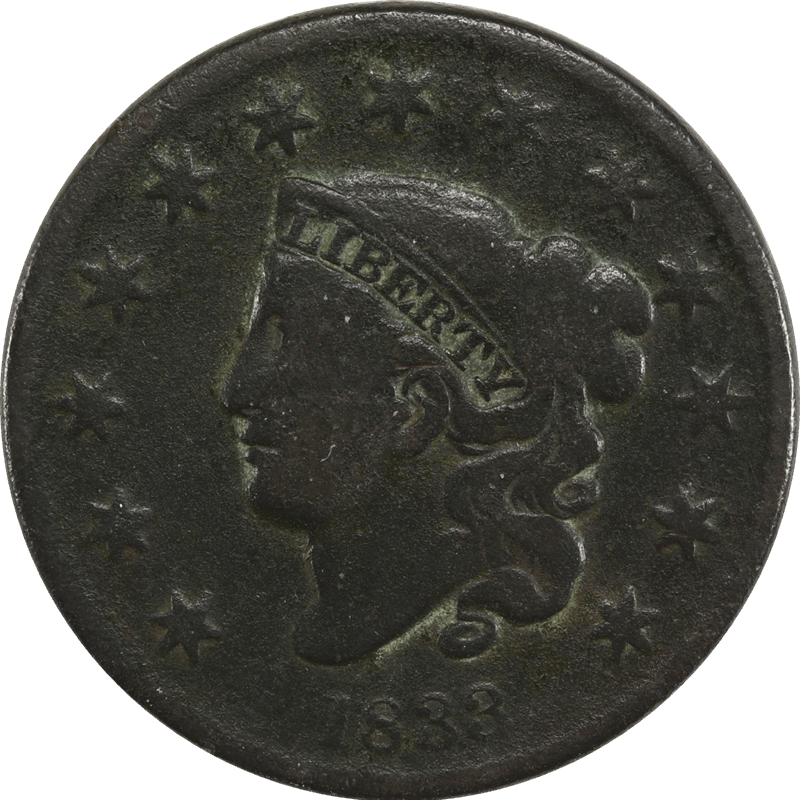 1833 Matron Head Large Cent 1C Raw VG