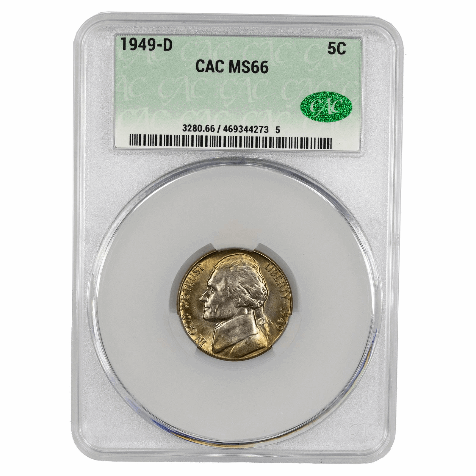 1949-D Jefferson Nickel 5C CACG MS 66 CAC