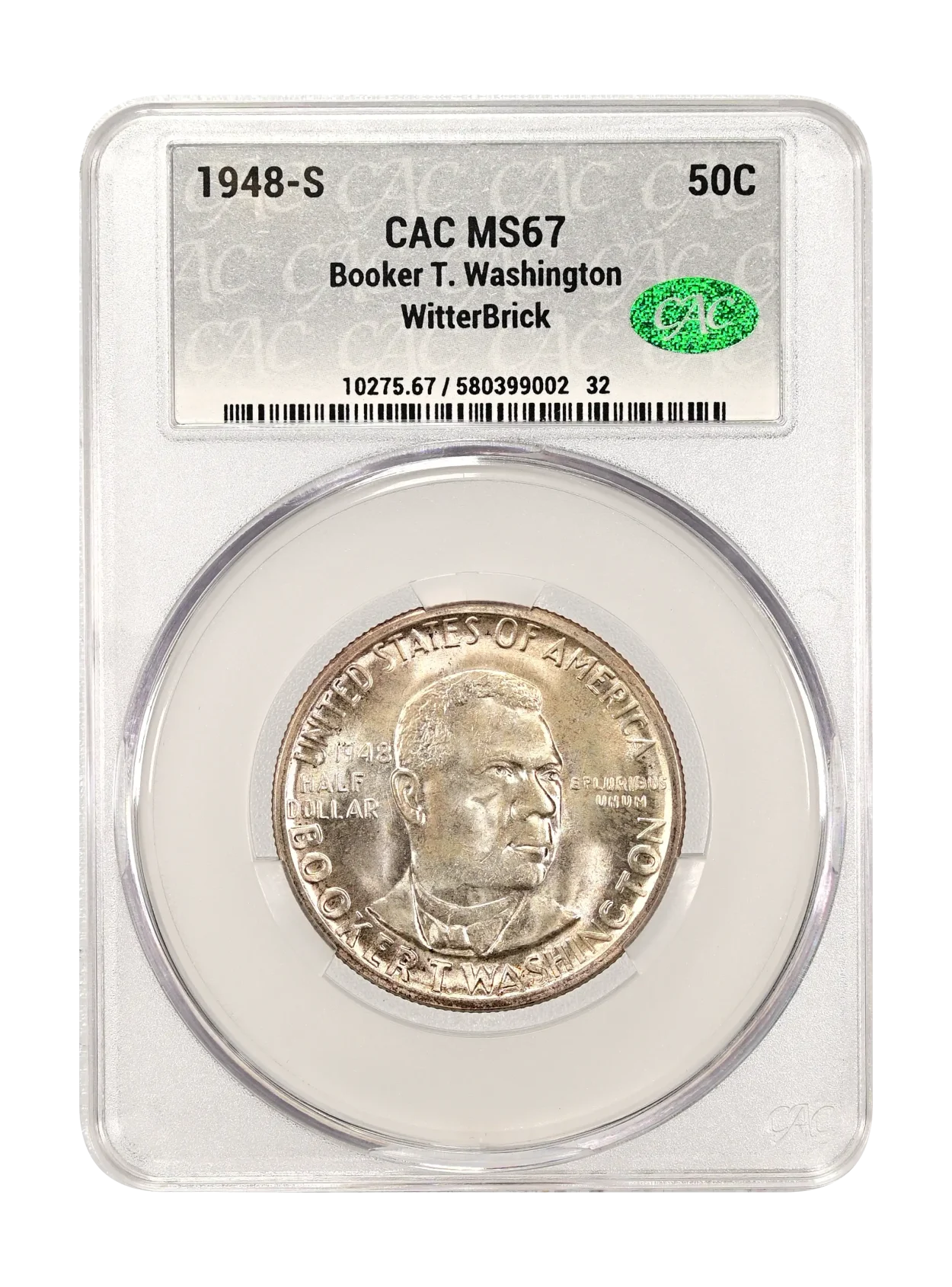 1948-S Booker T. Washington 50c CAC MS 67 WitterBrick