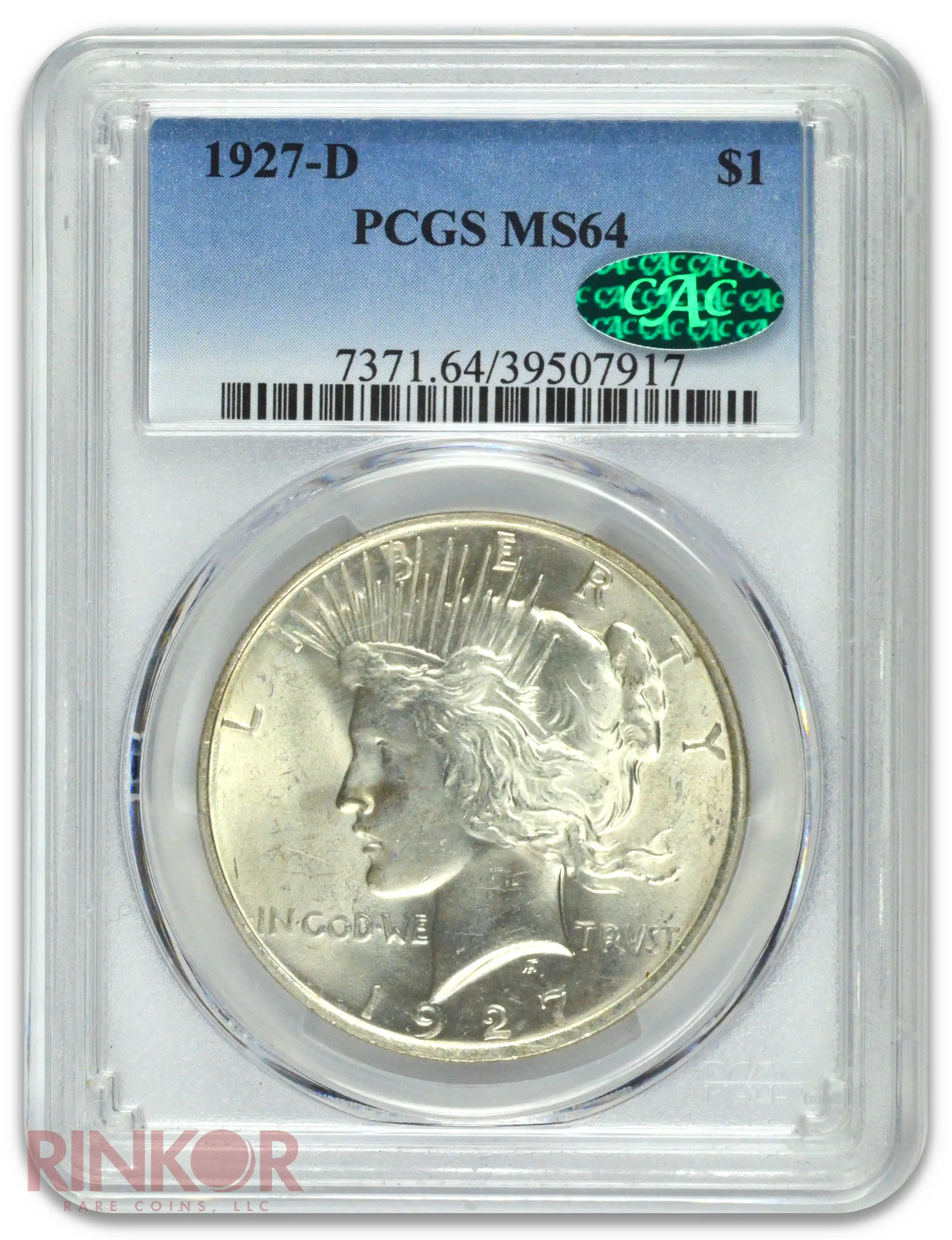 1927-D $1 Peace Dollar PCGS MS 64 CAC