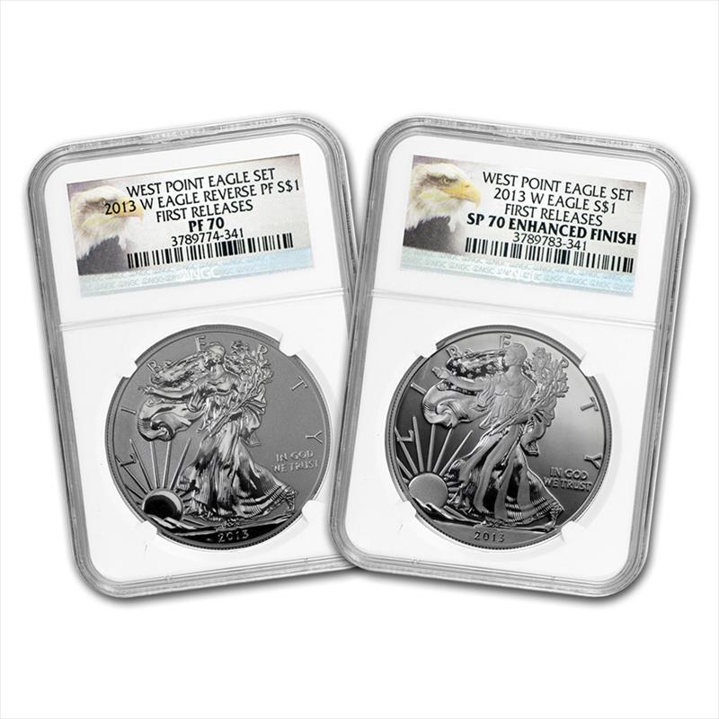 2013-W 2 Coin Set $1 American Silver Eagle Early Release PF/SP70 NGC