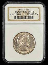 1898 O 50C Mint Error Broadstrike NGC AU58