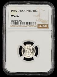 1945 D Philippines 10 Centavos NGC MS66