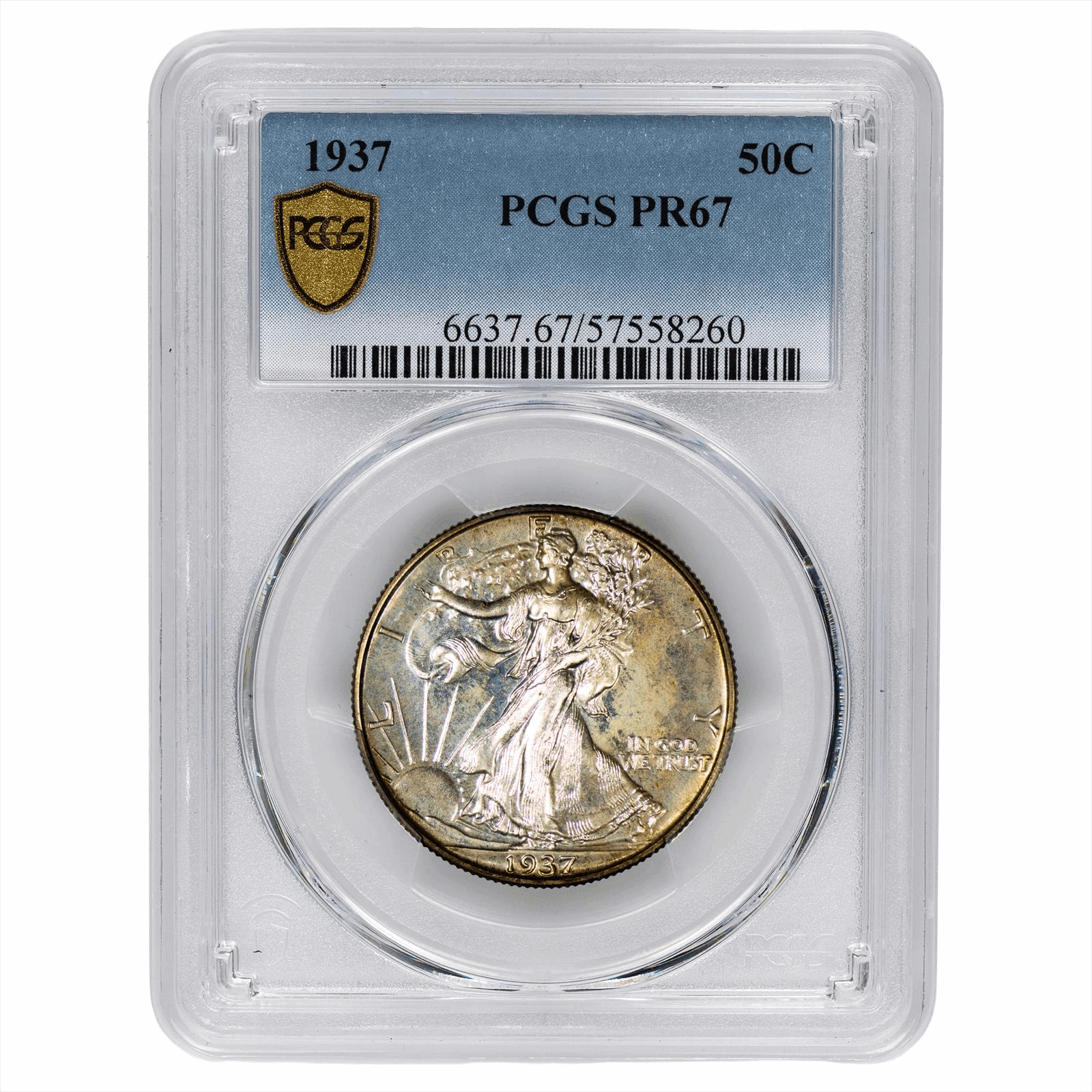 1937 Walking Liberty Half Dollar 50C PCGS PR 67