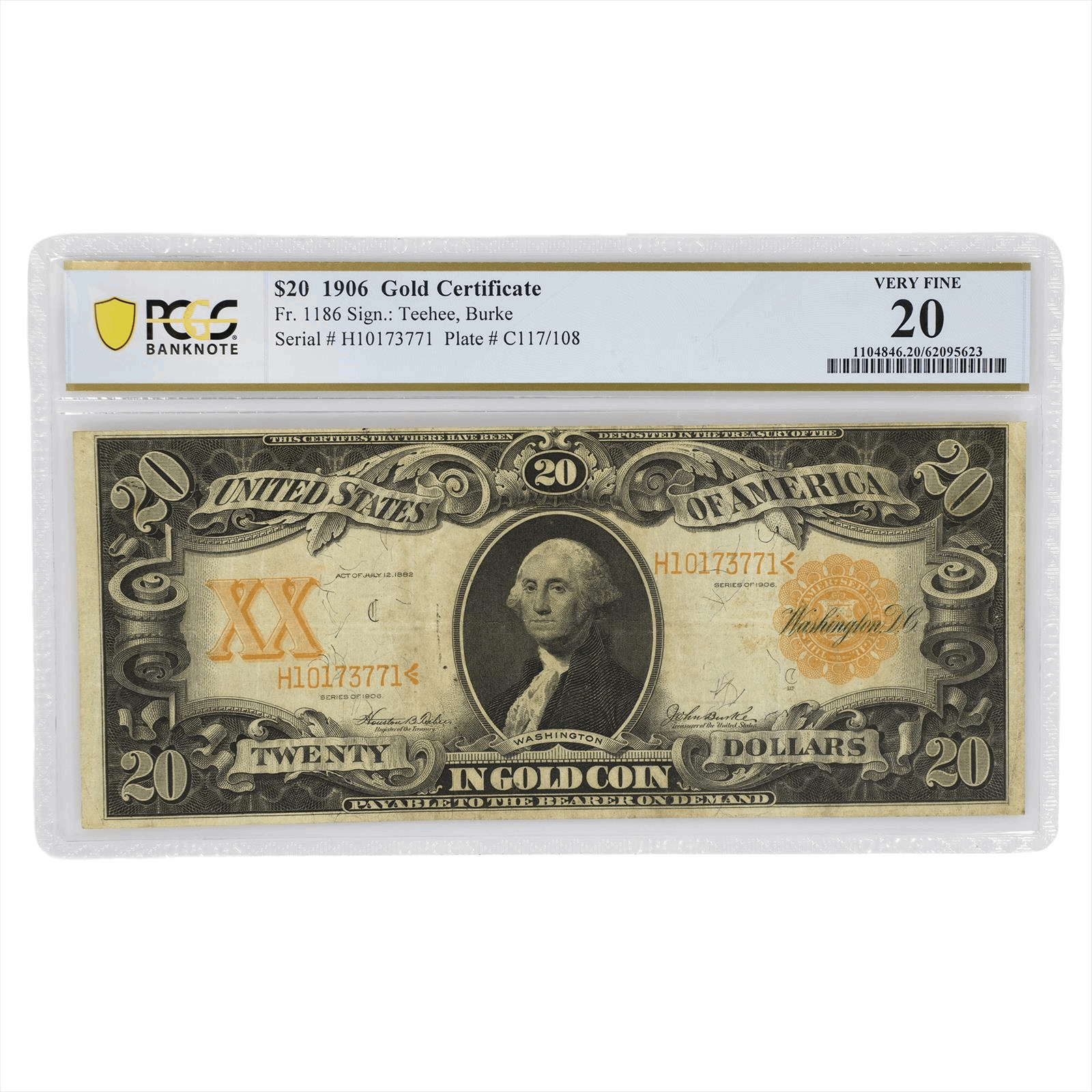 1906 $20 Gold Certificate Fr. 1186 PCGS  VF 20
