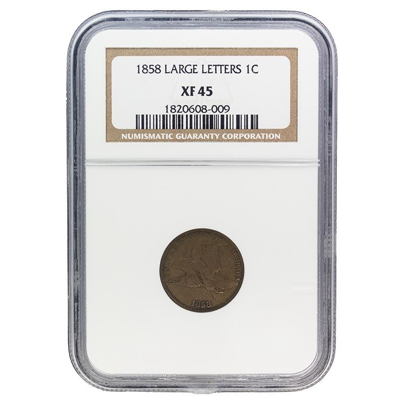 1858  Large Letters Flying Eagle 1c NGC XF45 