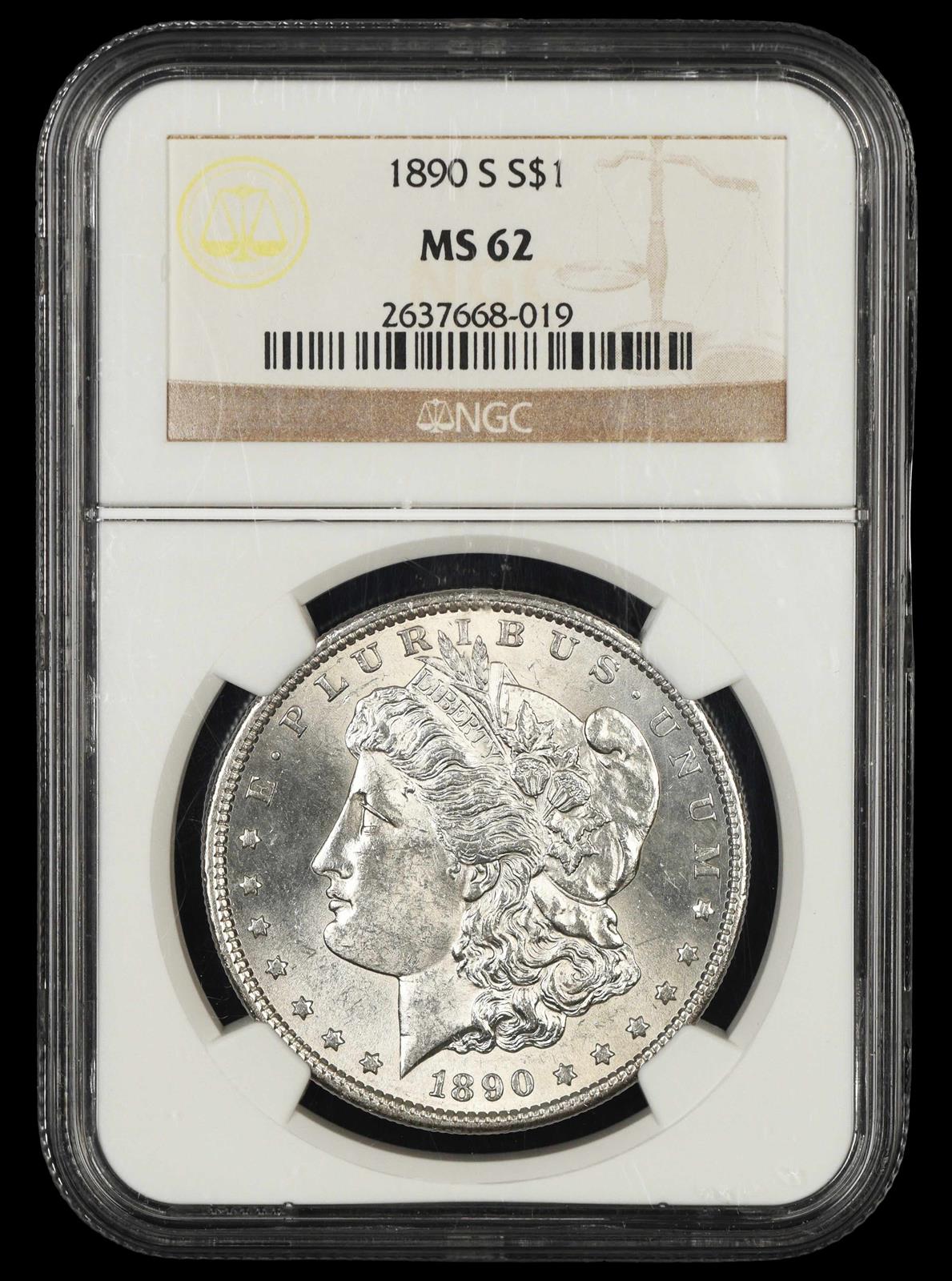 1890 S $1 NGC  MS62